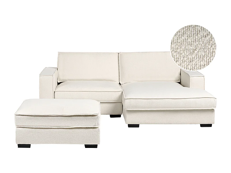 Canapé d\'Angle à droite avec Pouf Moderne en Bouclé Repose-pieds Ottoman Dossier Rembourré avec Coussins Beige Clair Kolding