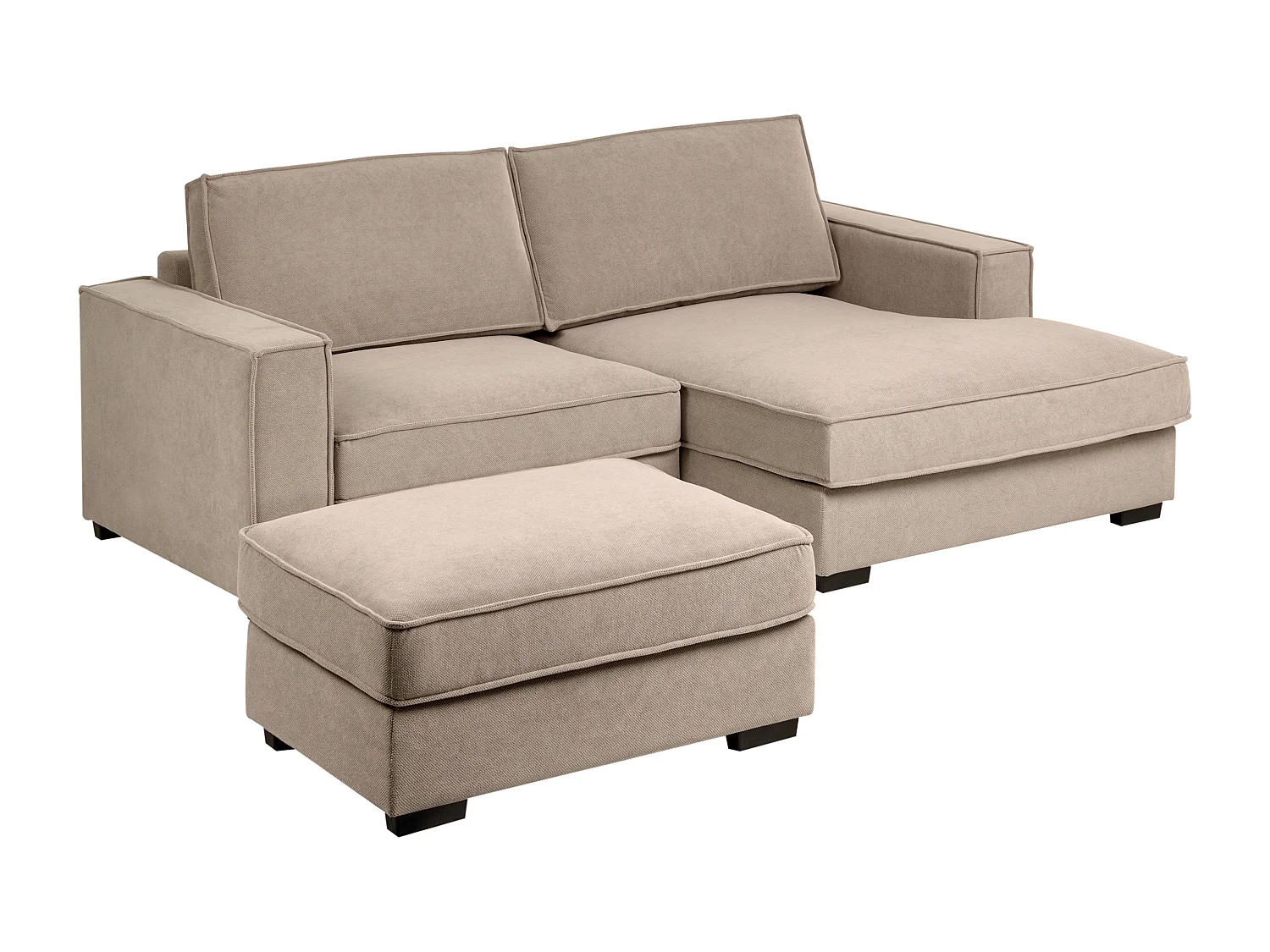 Canapé d'Angle à droite avec Pouf Moderne en Tissu Repose-pieds Ottoman Dossier Rembourré avec Coussins Taupe Kolding