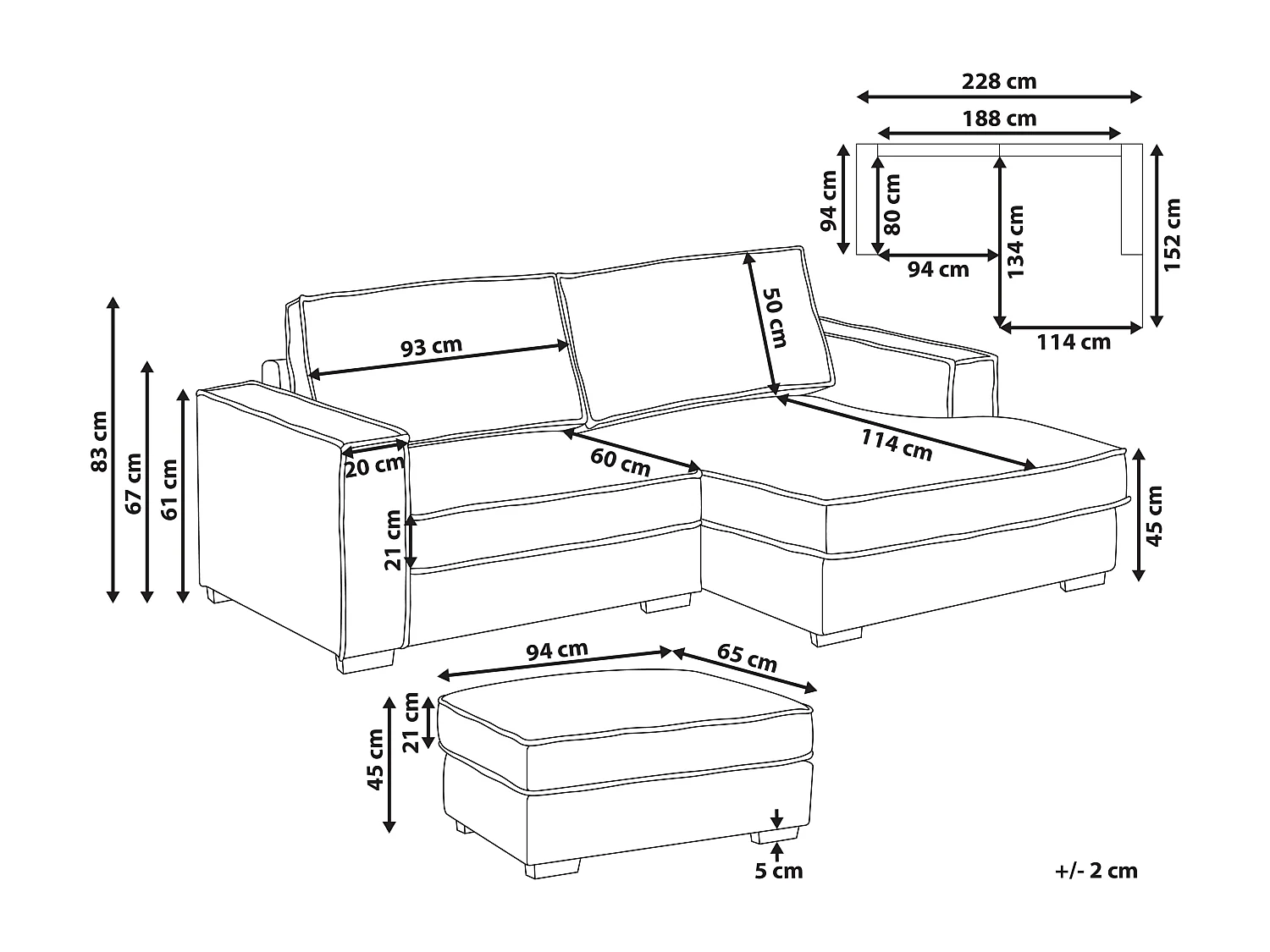 Canapé d\'Angle à droite avec Pouf Moderne en Tissu Repose-pieds Ottoman Dossier Rembourré avec Coussins Taupe Kolding
