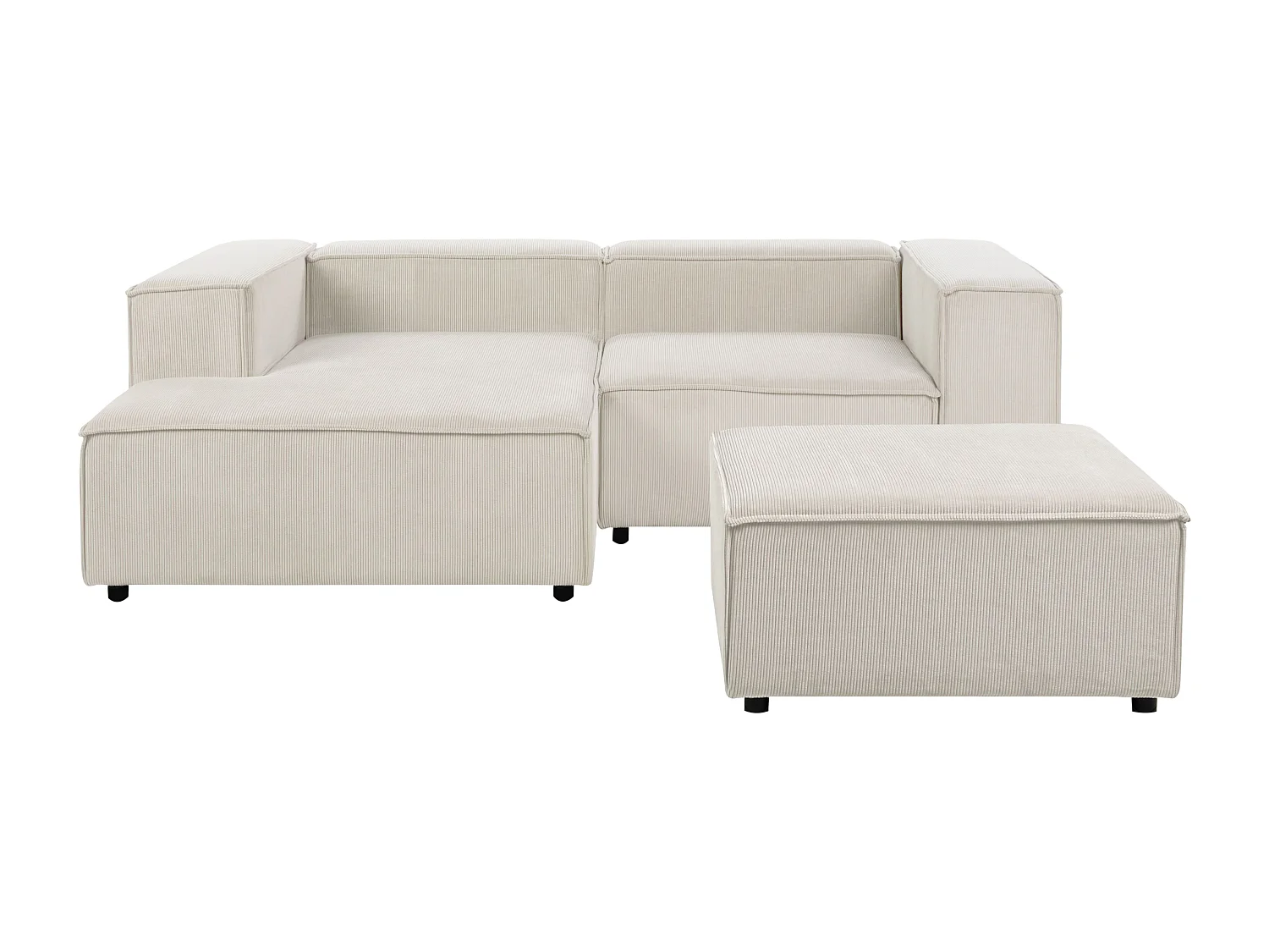 Canapé d'angle modulable 3 places ARDAL Velours côtelé Blanc cassé avec ottoman Côté droit