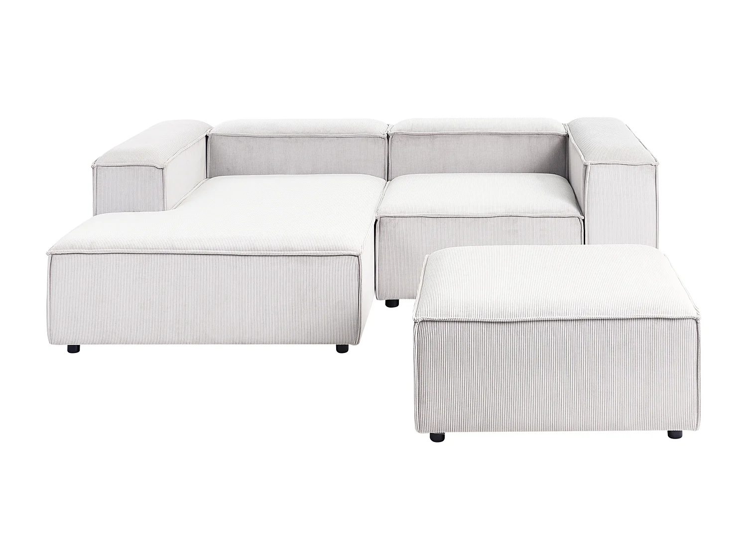 Canapé d'angle modulable 3 places ARDAL Velours côtelé Blanc cassé avec ottoman Côté droit