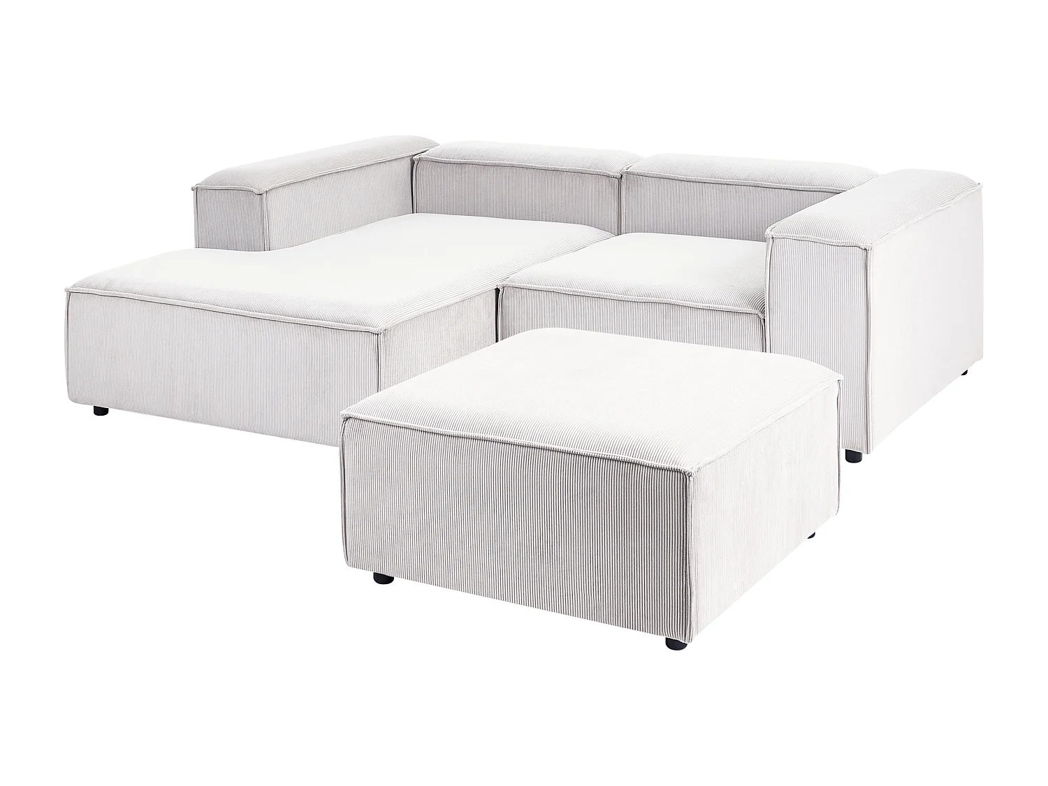 Canapé d'angle modulable 3 places ARDAL Velours côtelé Blanc cassé avec ottoman Côté droit