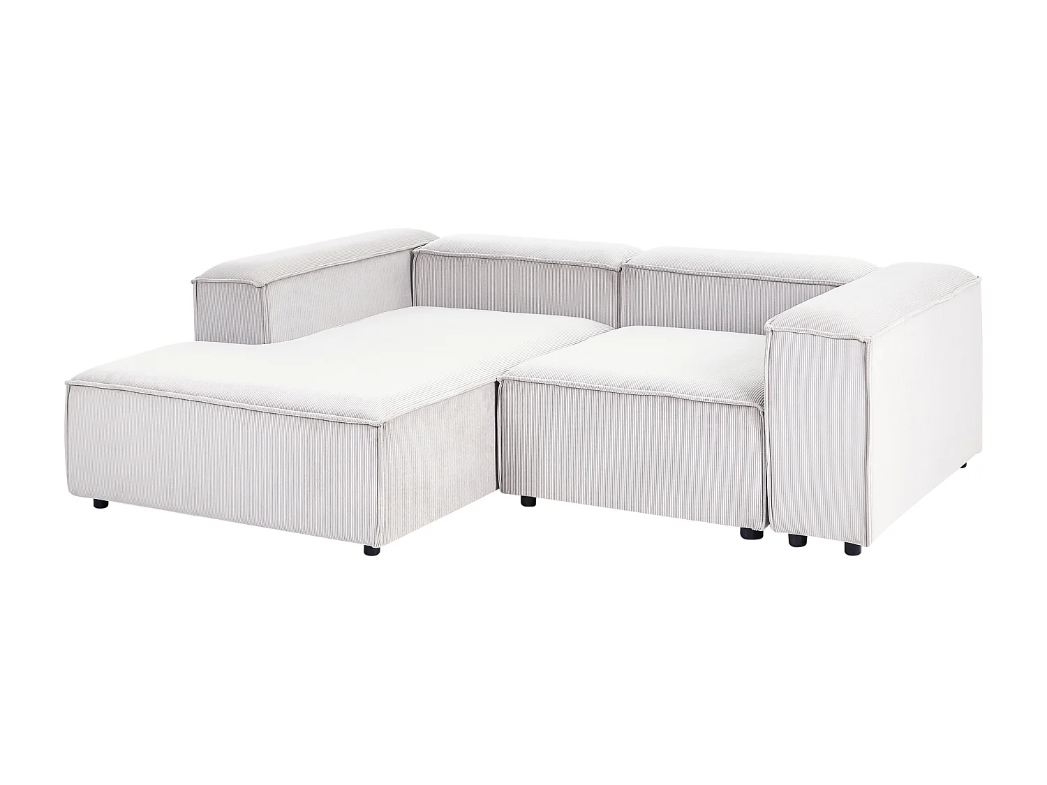 Canapé d'angle modulable 3 places ARDAL Velours côtelé Blanc cassé avec ottoman Côté droit