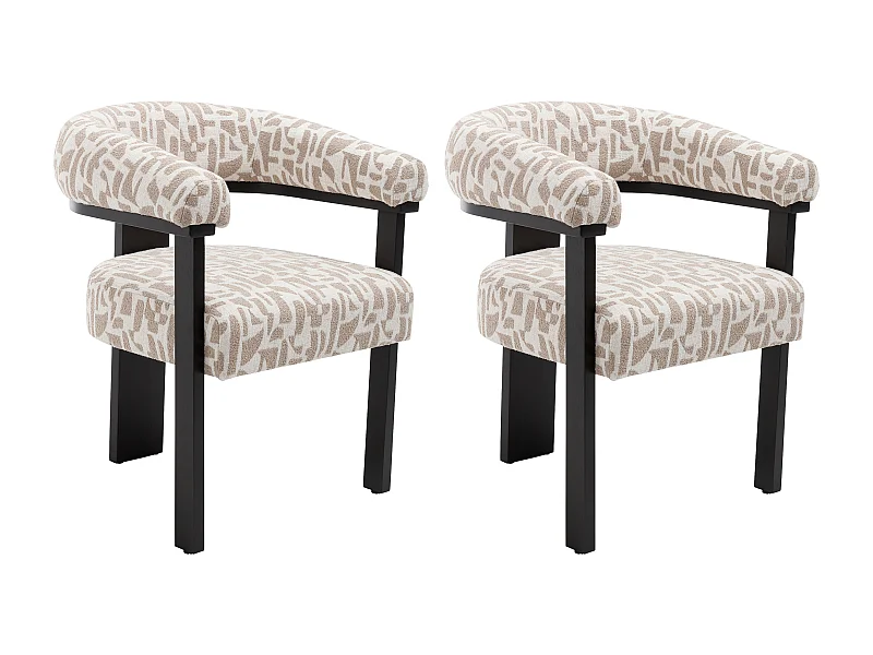 Lot de 2 chaises avec accoudoirs en tissu texturé bicolore et bois d'hévéa noir - Crème et taupe - LIVELIA de Pascal Morabito