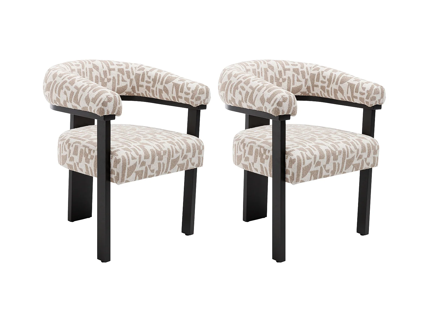 Lot de 2 chaises avec accoudoirs en tissu texturé bicolore et bois d'hévéa noir - Crème et taupe - LIVELIA de Pascal Morabito