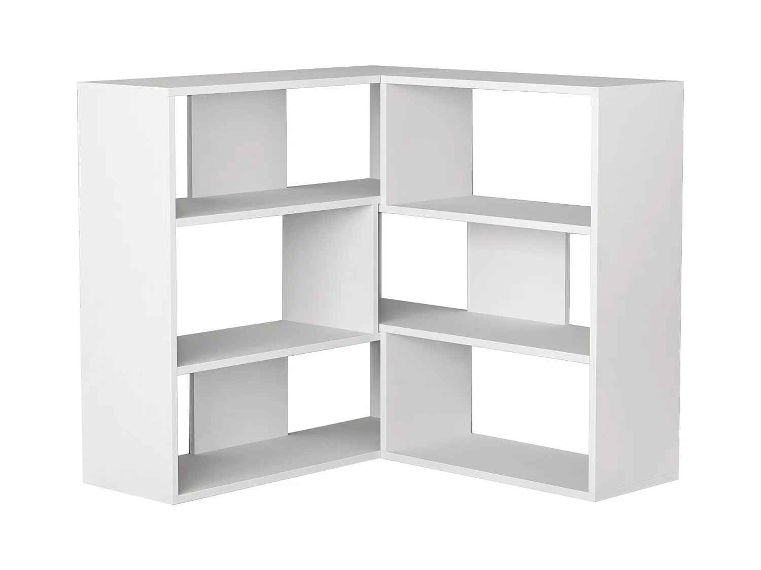 Decortie Molly Bibliothèque d'angle moderne 3 étages Séparateur de pièce Meuble de rangement autoportant Finition mélamine Blanc 89cm