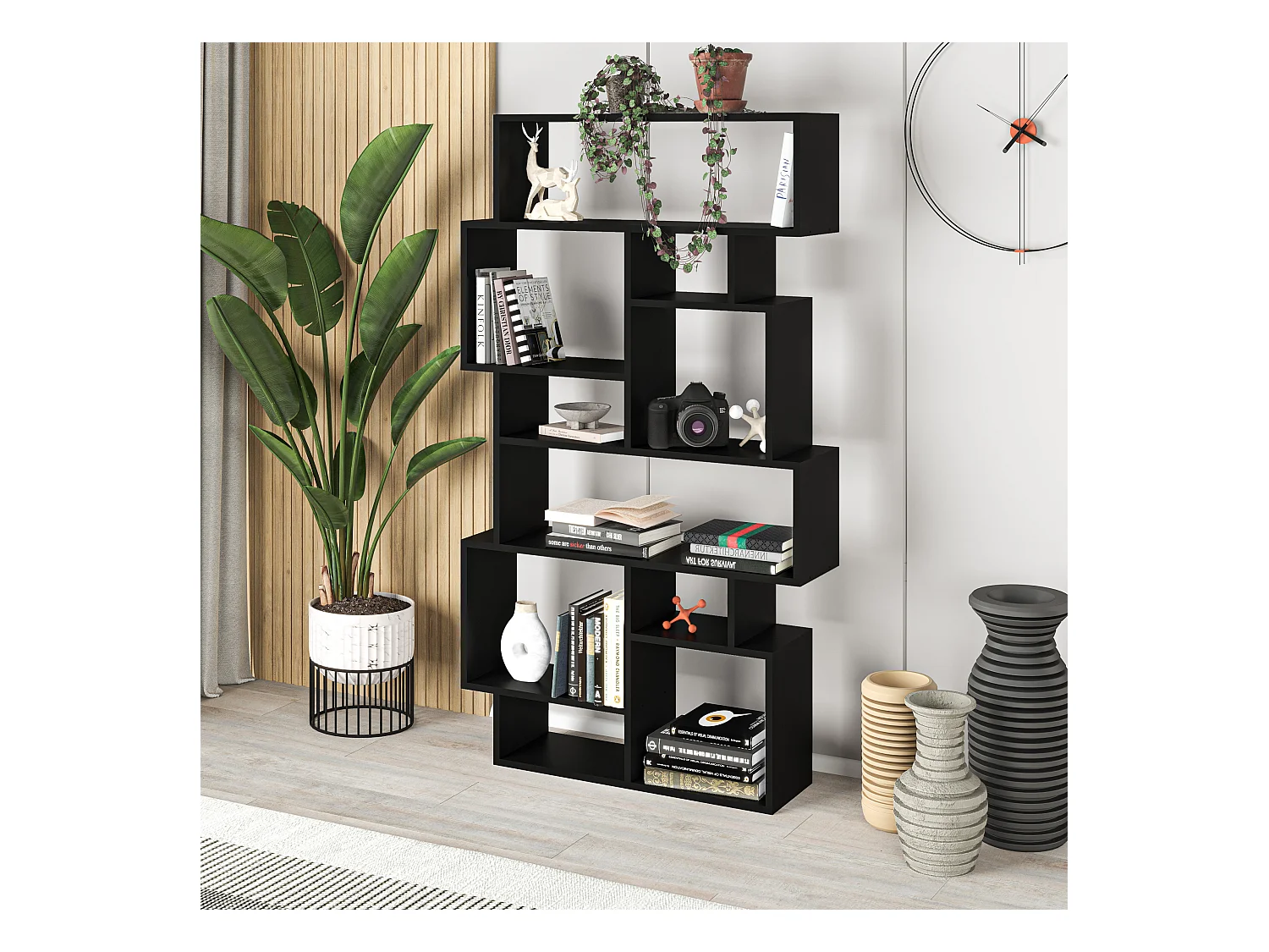 Decortie Karmato Bibliothèque moderne avec 10 compartiments Noir Bute 168.5cm de haut