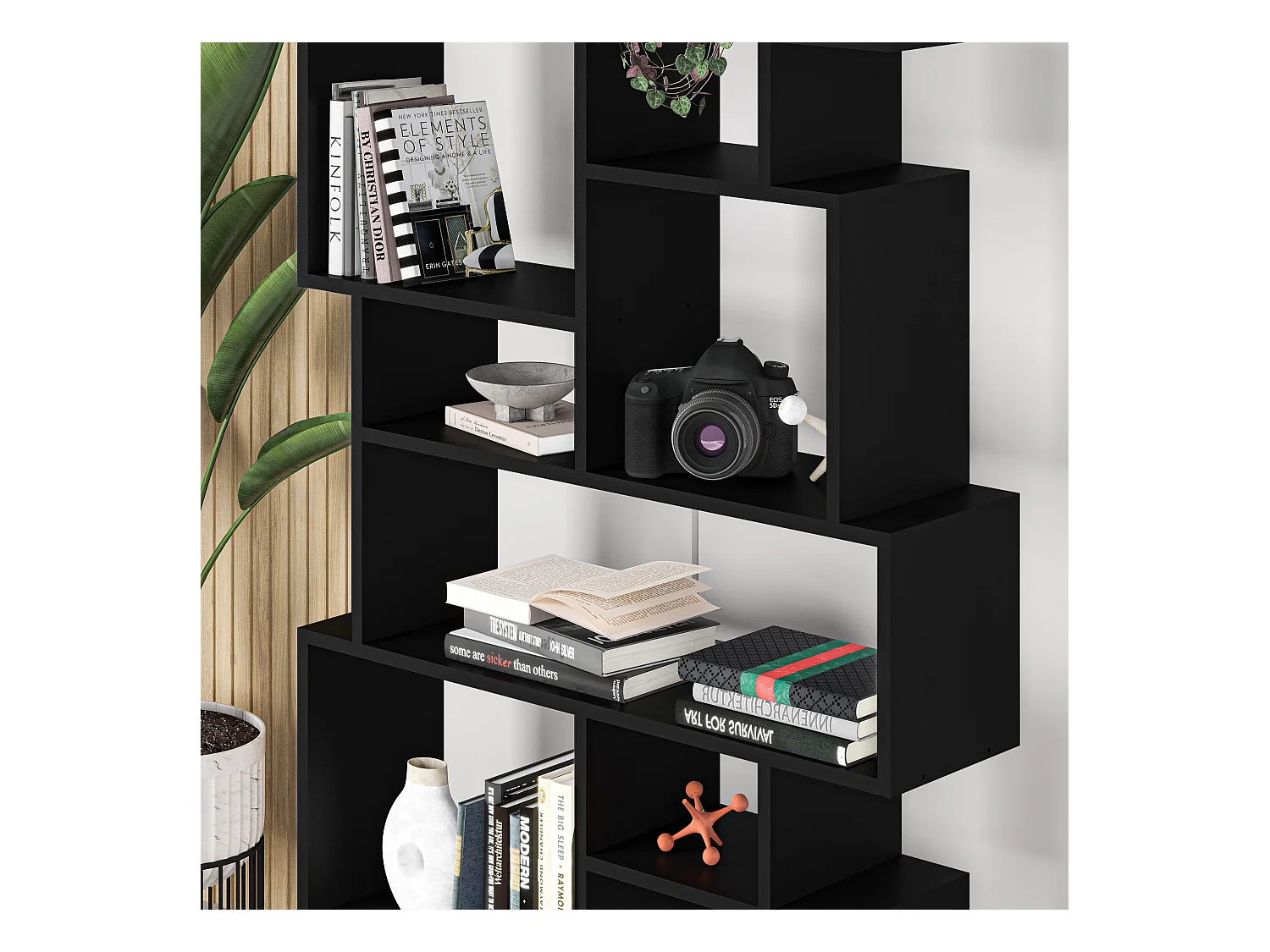 Decortie Karmato Bibliothèque moderne avec 10 compartiments Noir Bute 168.5cm de haut