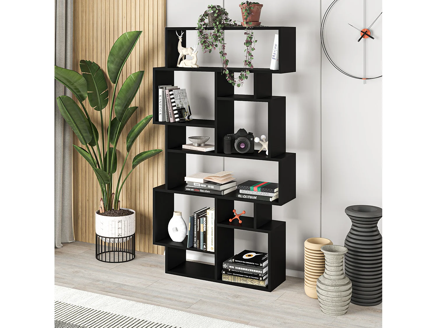 Decortie Karmato Bibliothèque moderne avec 10 compartiments Noir Bute 168.5cm de haut
