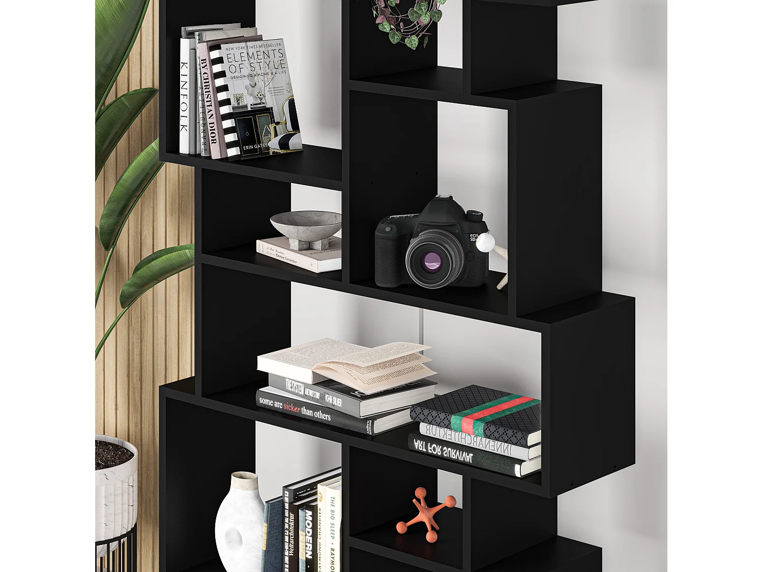 Decortie Karmato Bibliothèque moderne avec 10 compartiments Noir Bute 168.5cm de haut