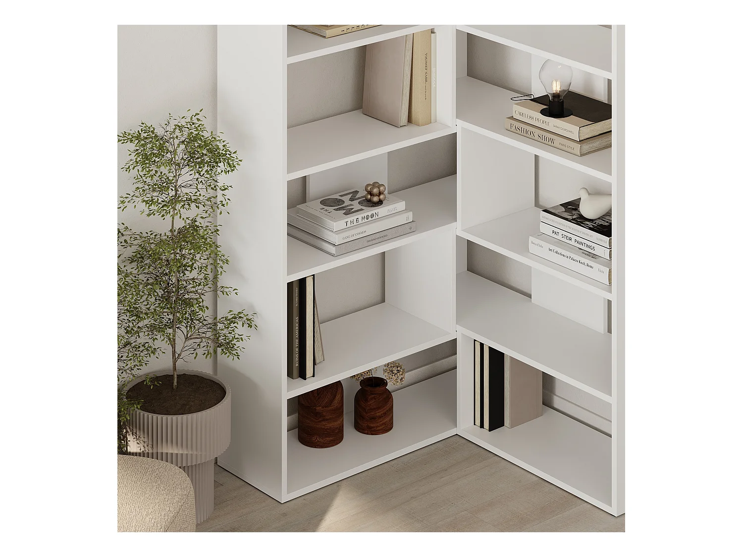 Decortie Molly Bibliothèque d'angle à 5 niveaux blanche à fixer au mur 178.6x93.6x29.6cm