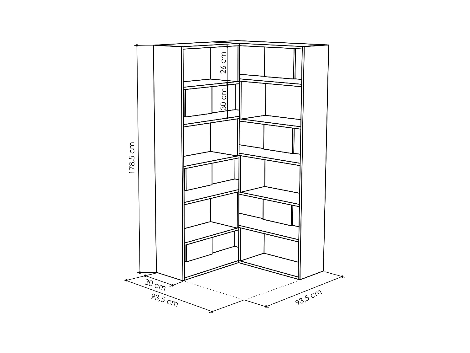 Decortie Molly Bibliothèque d'angle à 5 niveaux blanche à fixer au mur 178.6x93.6x29.6cm