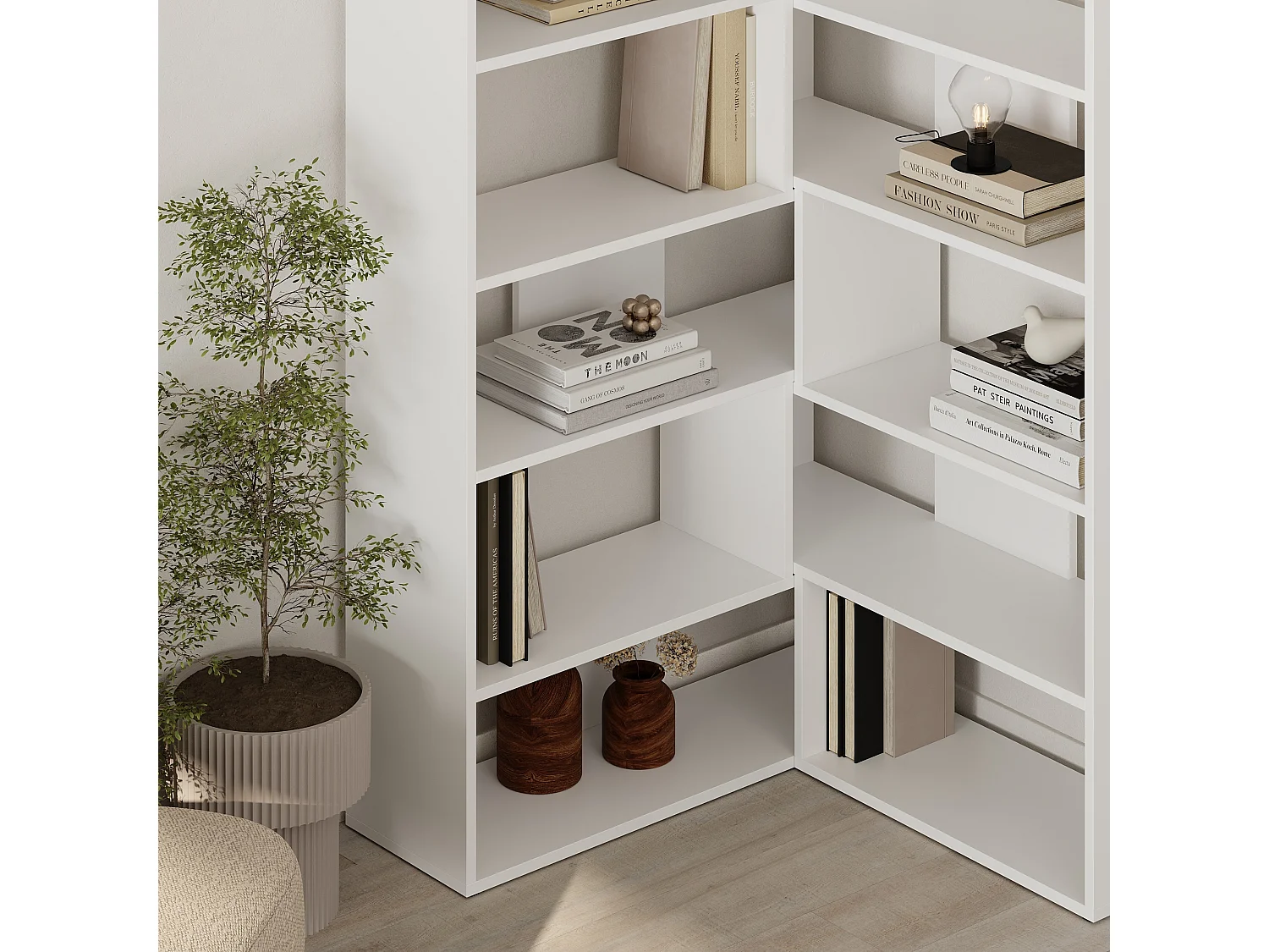 Decortie Molly Bibliothèque d'angle à 5 niveaux blanche à fixer au mur 178.6x93.6x29.6cm