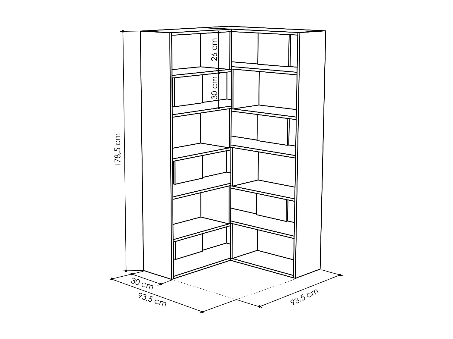 Decortie Molly Bibliothèque d'angle à 5 niveaux blanche à fixer au mur 178.6x93.6x29.6cm