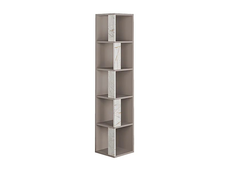 Decortie Piano Modern Corner Bookcase Display Unit Mocha Grey, Gold Marble Effect Tall 158.9cm