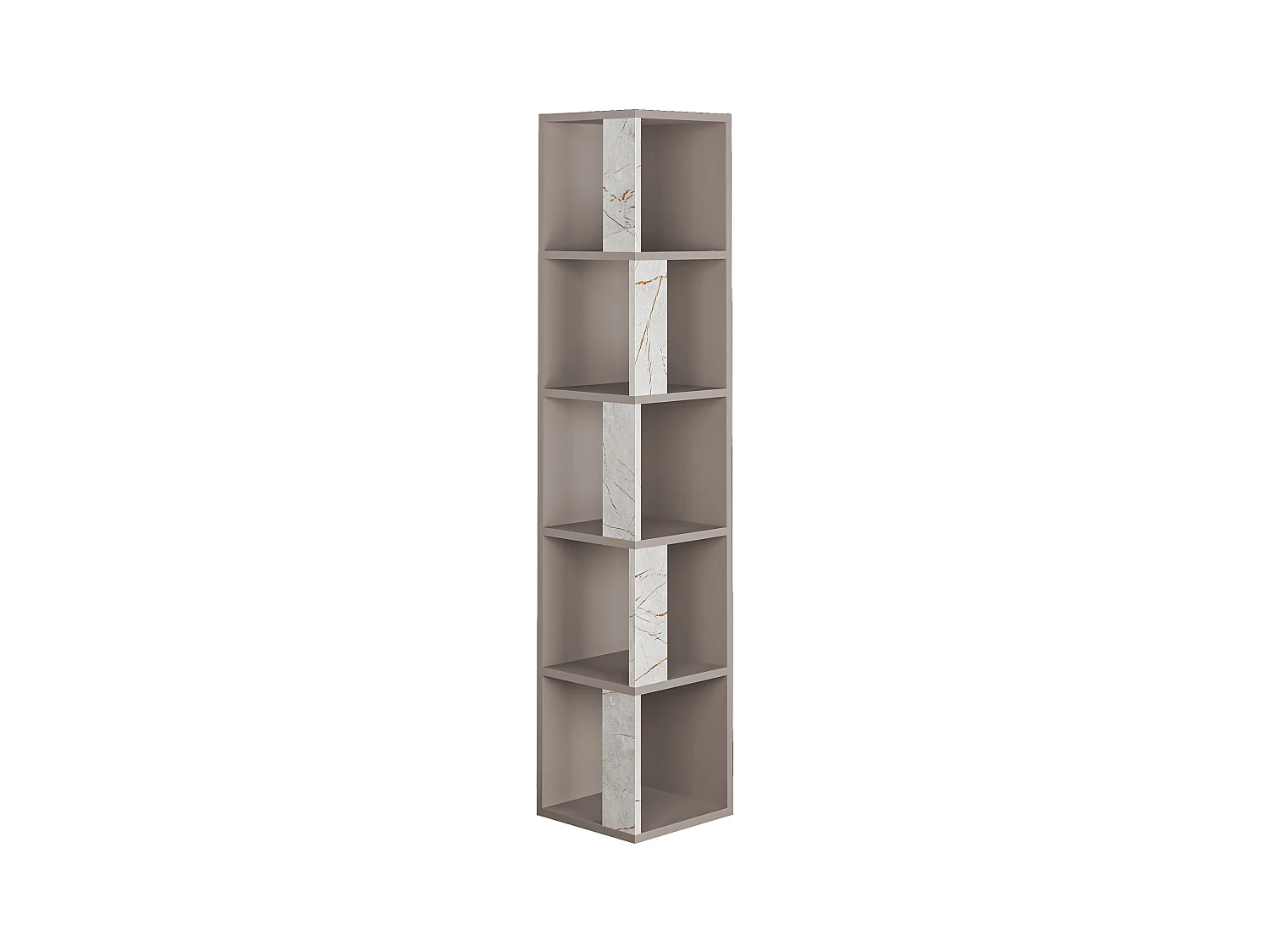 Decortie Piano Modern Corner Bookcase Display Unit Mocha Grey, Gold Marble Effect Tall 158.9cm