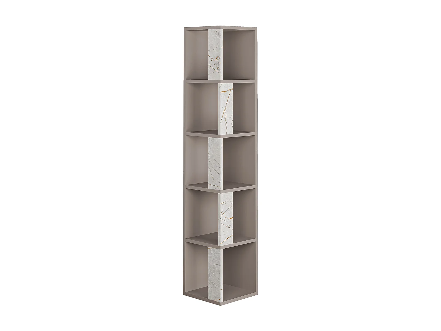 Decortie Piano Modern Corner Bookcase Display Unit Mocha Grey, Gold Marble Effect Tall 158.9cm