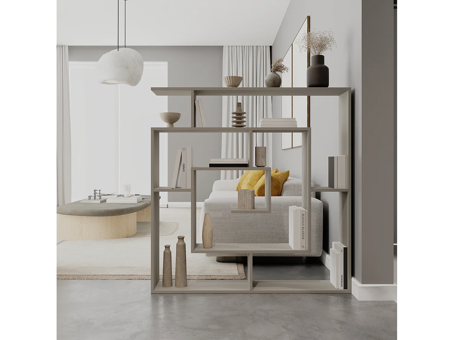 Decortie Labirent Bibliothèque moderne Présentoir Séparateur de pièces Vert cendré Moyen 129(H)cm