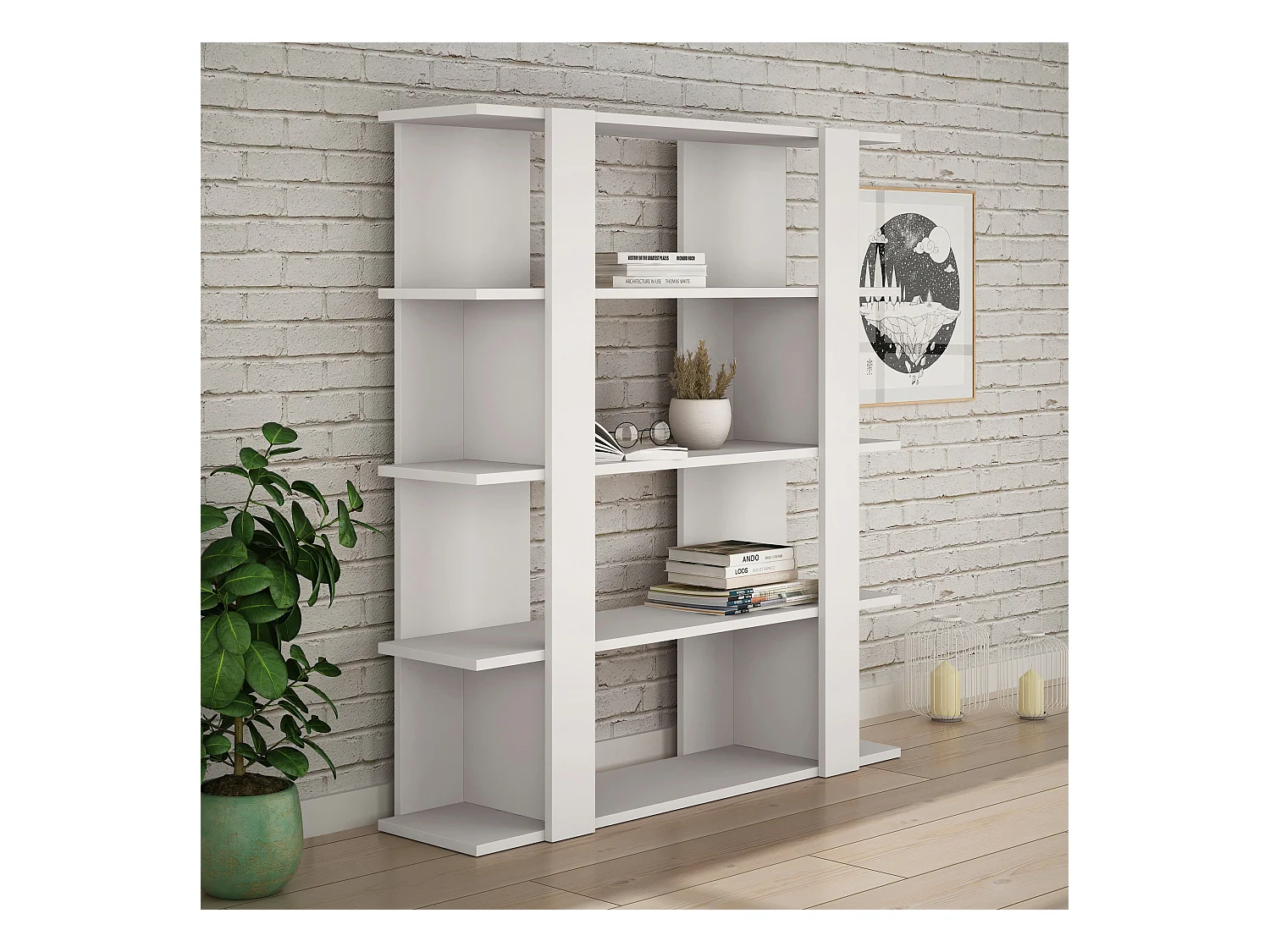 Decortie Tita Bibliothèque moderne à 4 niveaux étagère murale blanc 122cm