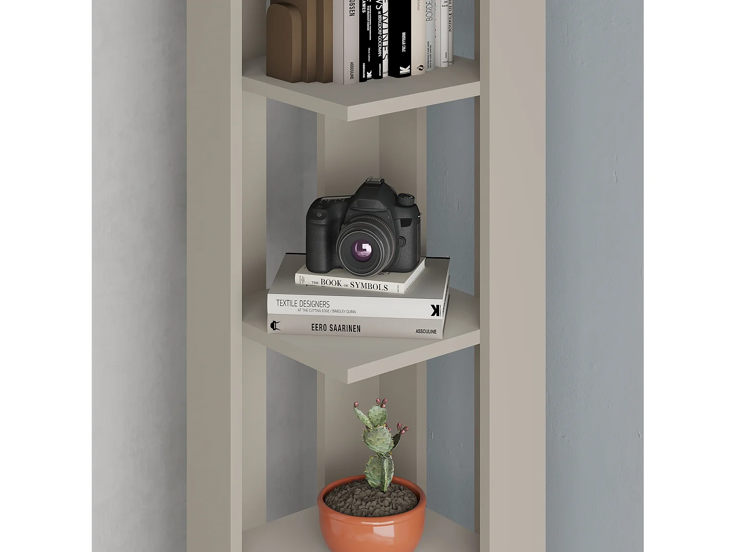Decortie Nati Tall Corner Bookcase Modern Shelving Unit Space-Saving Storage Sandstone 161cm