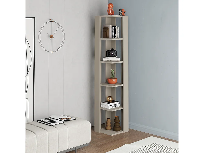 Decortie Nati Tall Corner Bookcase Modern Shelving Unit Space-Saving Storage Sandstone 161cm