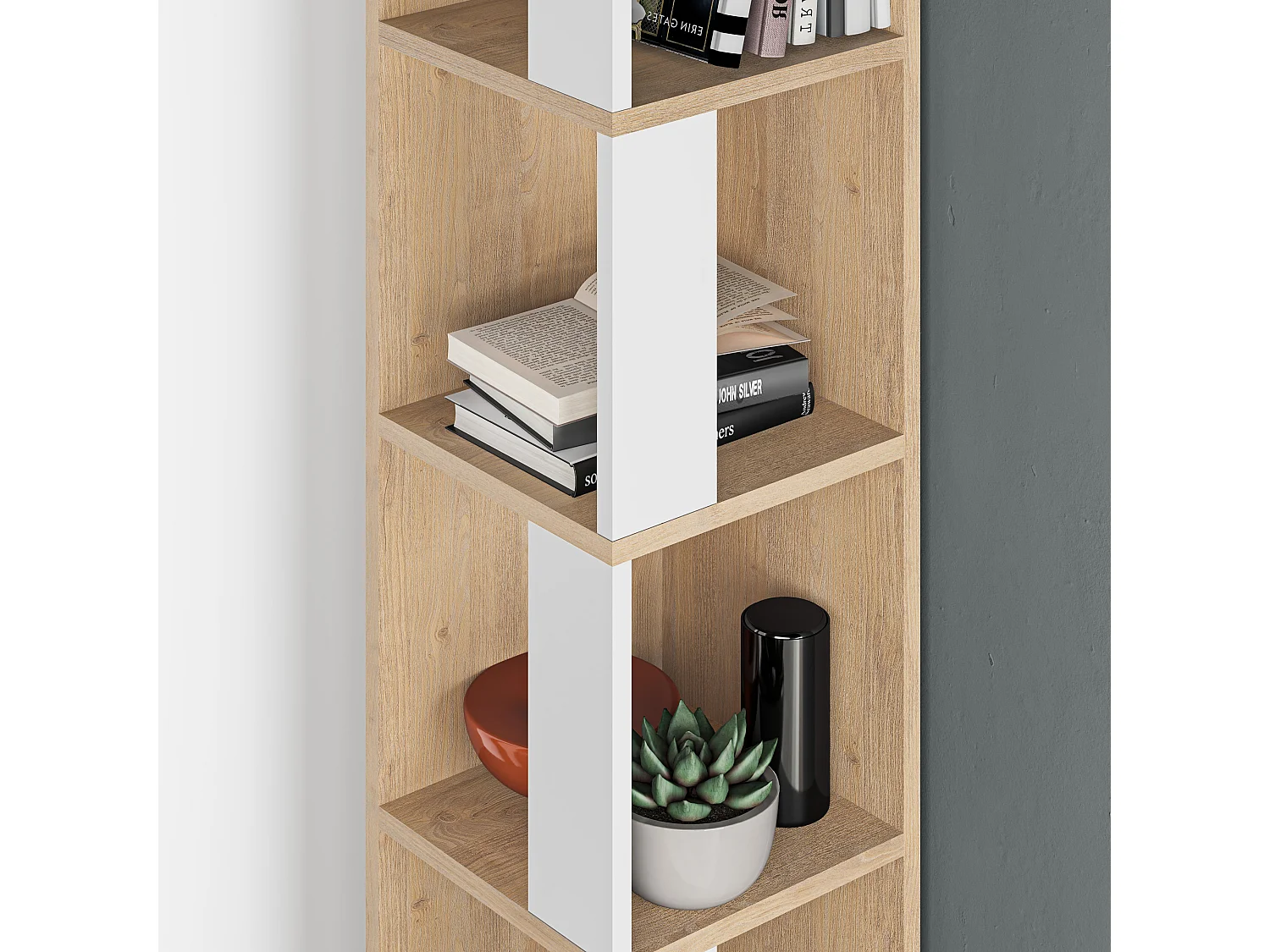 Decortie Piano Modern Corner Bookcase Display Unit Oak, White Tall 158.9cm