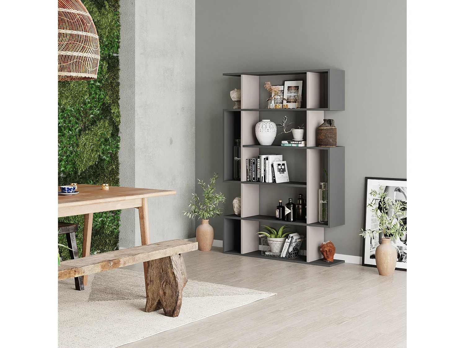 Decortie Mito Modern Bookcase Display Unit Stylish Storage Solution Anthracite Grey Mocha Grey Tall 161cm