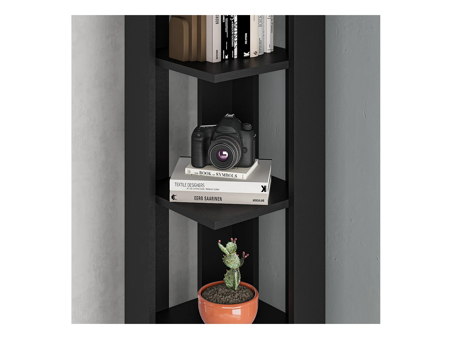 Decortie Nati Tall Corner Bookcase Modern Shelving Unit Space-Saving Storage Black Bute 161cm