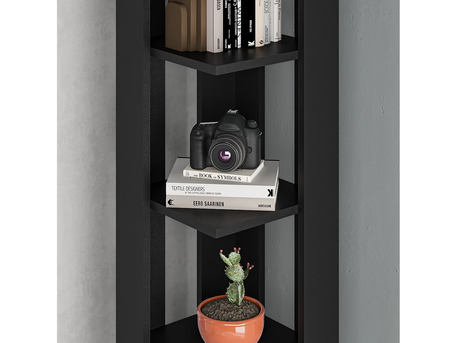Decortie Nati Tall Corner Bookcase Modern Shelving Unit Space-Saving Storage Black Bute 161cm