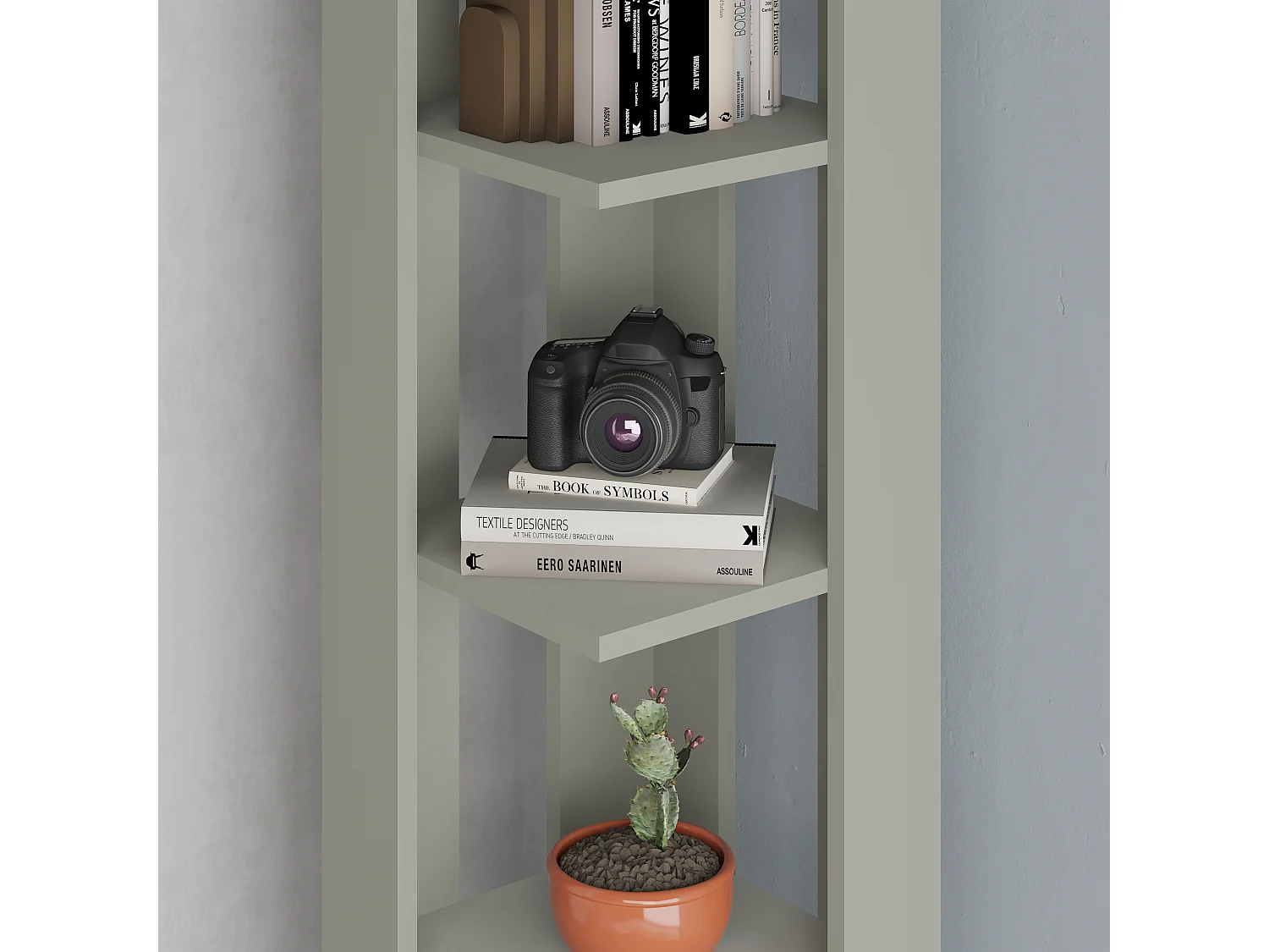 Decortie Nati Tall Corner Bookcase Modern Shelving Unit Space-Saving Storage Ash Green 161cm