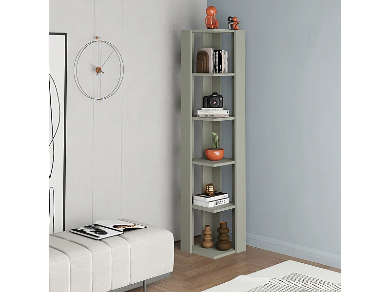 Decortie Nati Tall Corner Bookcase Modern Shelving Unit Space-Saving Storage Ash Green 161cm