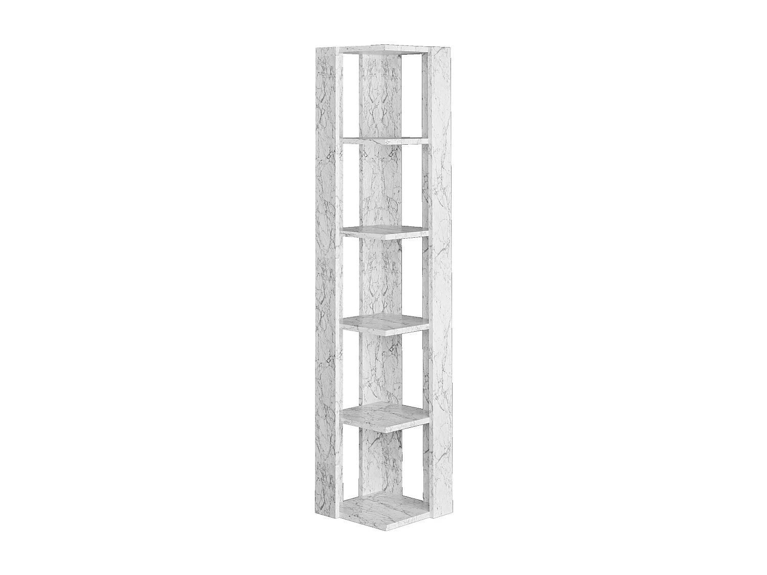 Decortie Nati Tall Corner Bookcase Modern Shelving Unit Space-Saving Storage White Marble Effect 161cm