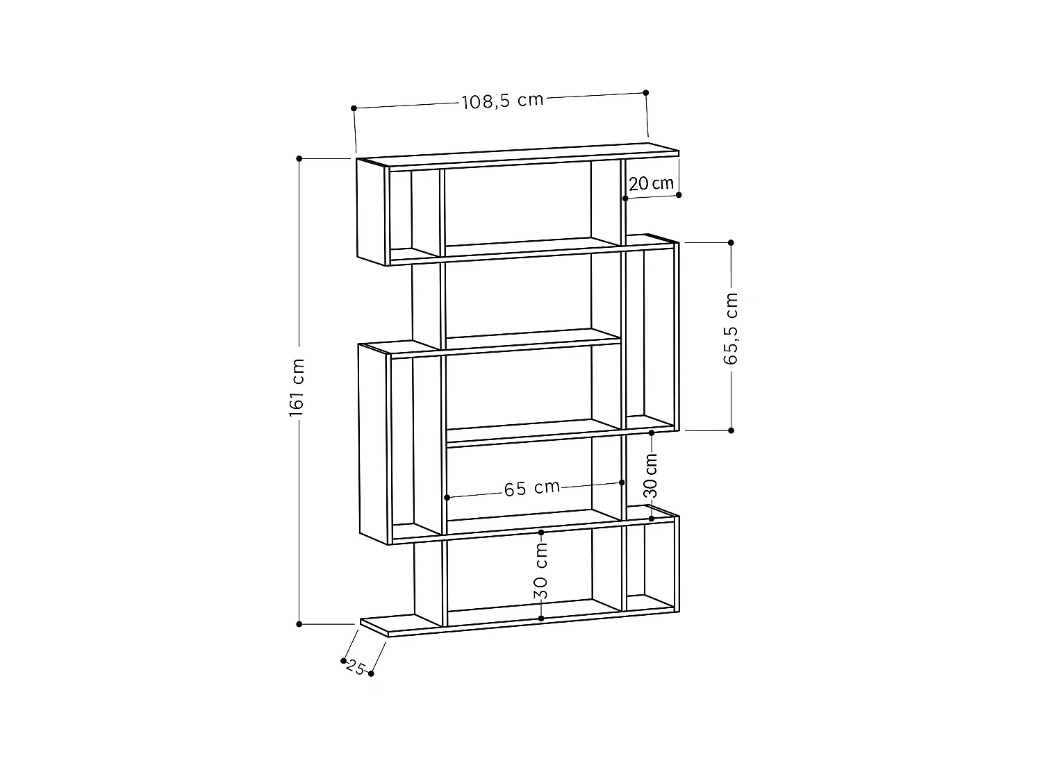 Decortie Mito Bibliothèque moderne autoportante ou murale blanche à 5 niveaux pour la maison et le bureau 161cm