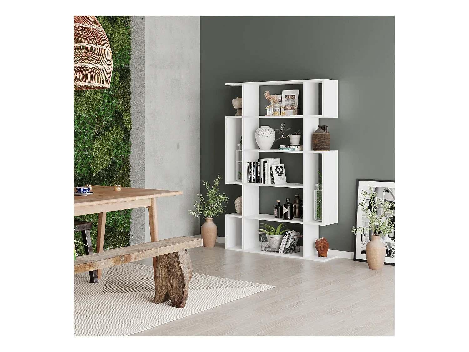 Decortie Mito Bibliothèque moderne autoportante ou murale blanche à 5 niveaux pour la maison et le bureau 161cm