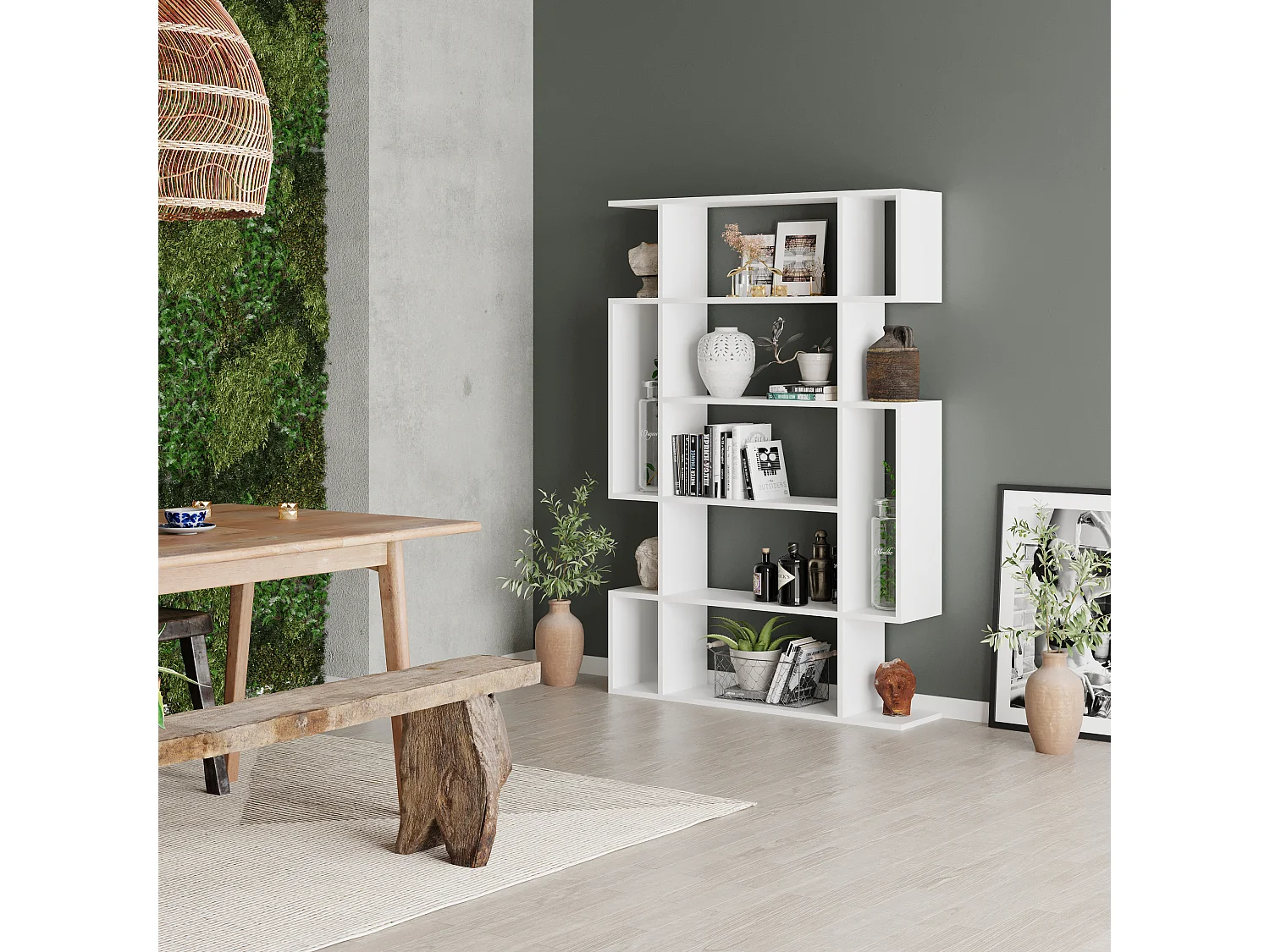 Decortie Mito Bibliothèque moderne autoportante ou murale blanche à 5 niveaux pour la maison et le bureau 161cm