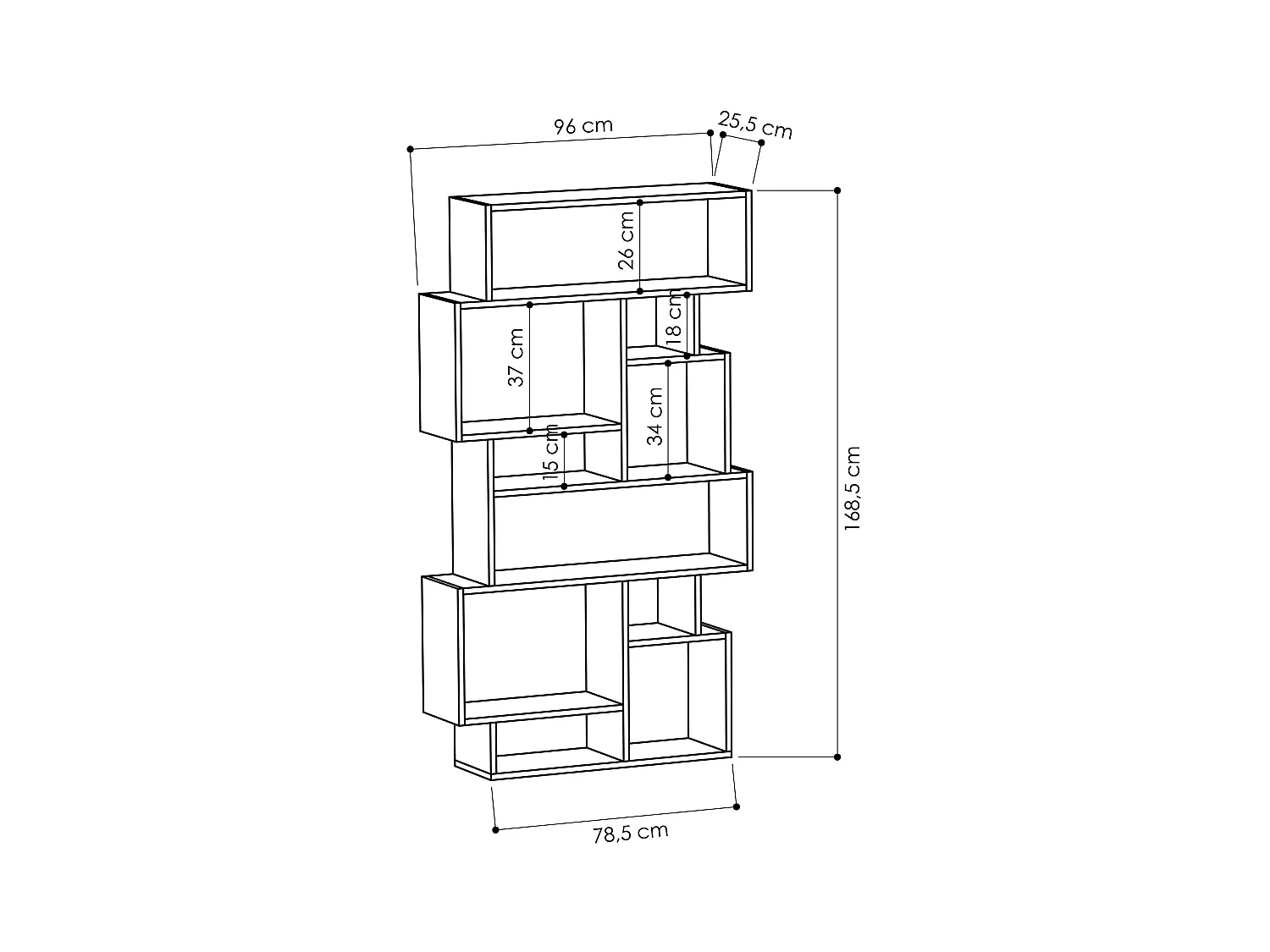 Decortie Karmato Bibliothèque moderne avec 10 compartiments Vert cendré 168.5cm de haut