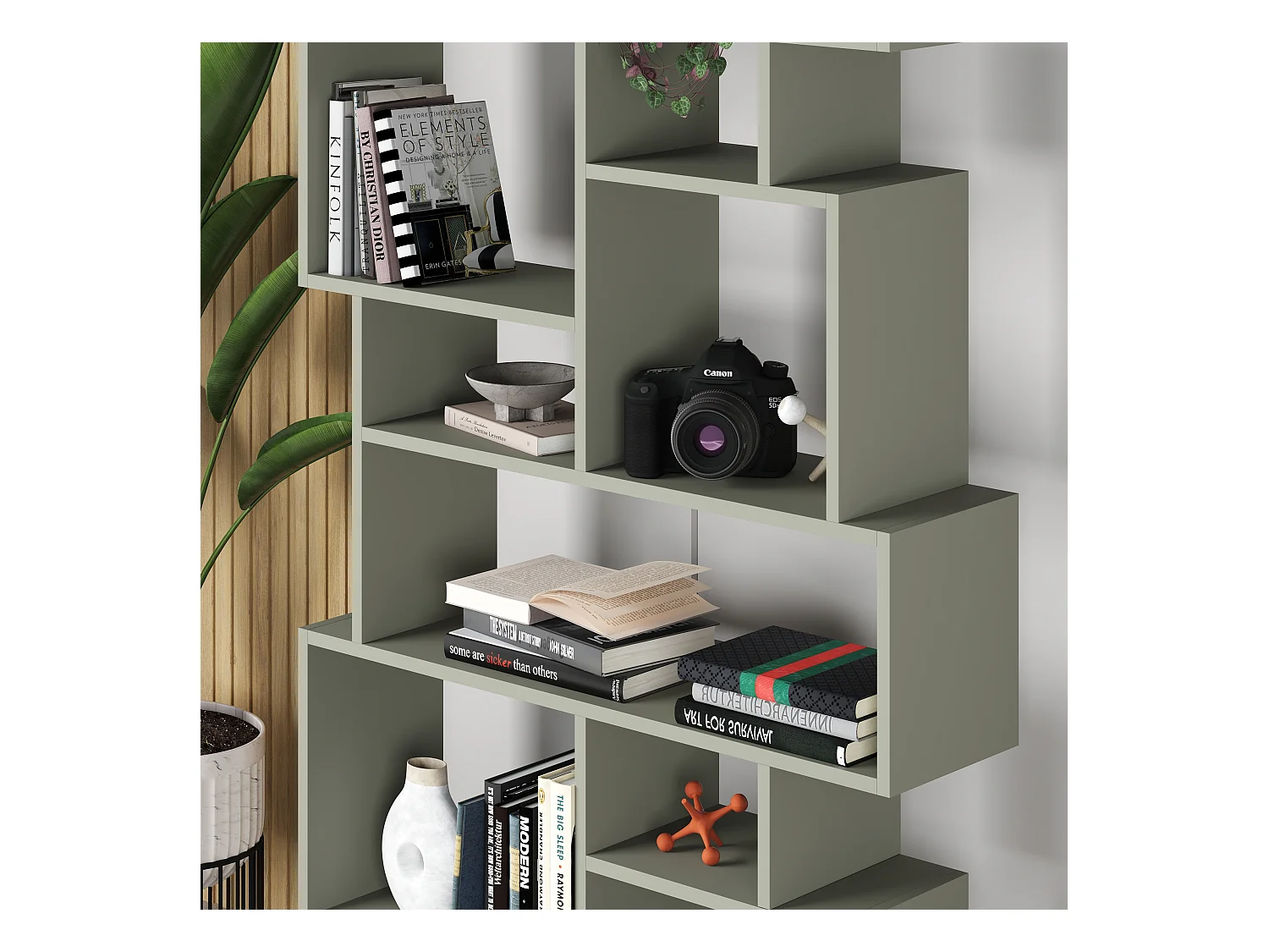Decortie Karmato Bibliothèque moderne avec 10 compartiments Vert cendré 168.5cm de haut