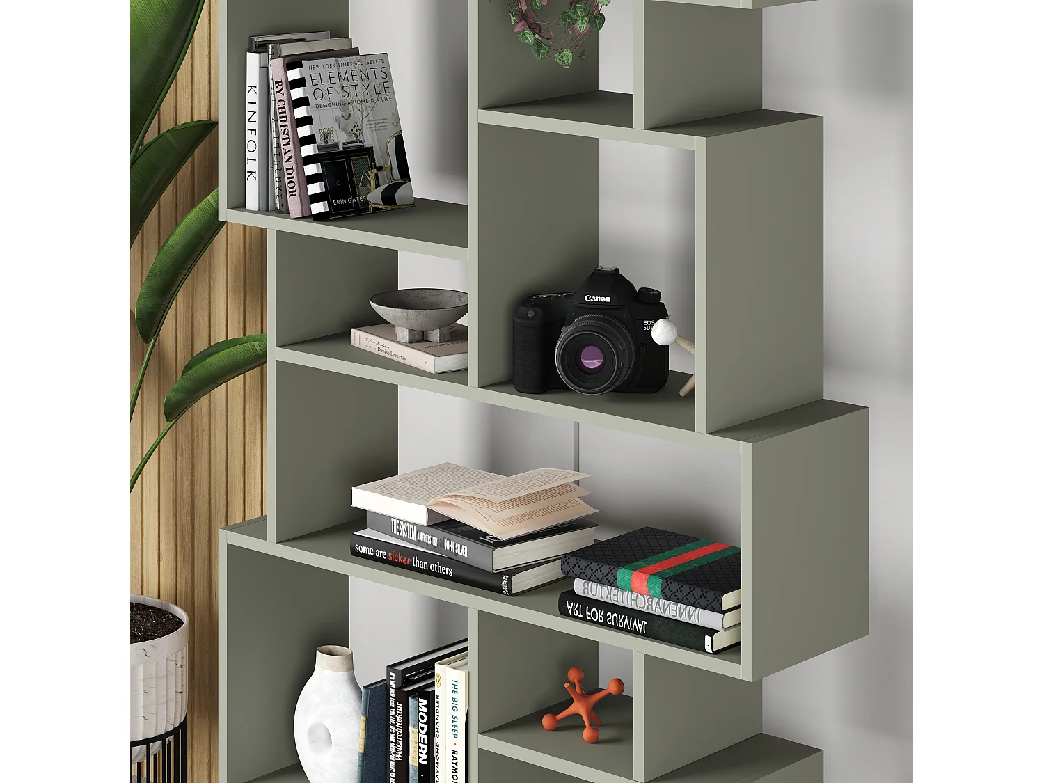 Decortie Karmato Bibliothèque moderne avec 10 compartiments Vert cendré 168.5cm de haut