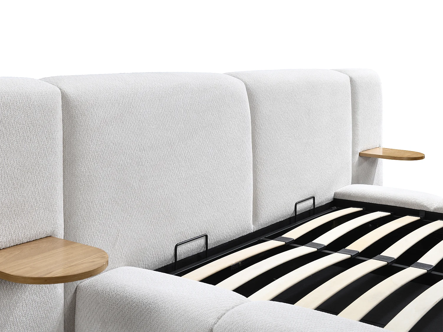 Lit coffre avec chevets 180 x 200cm – Tissu bouclette – Beige – VILACO