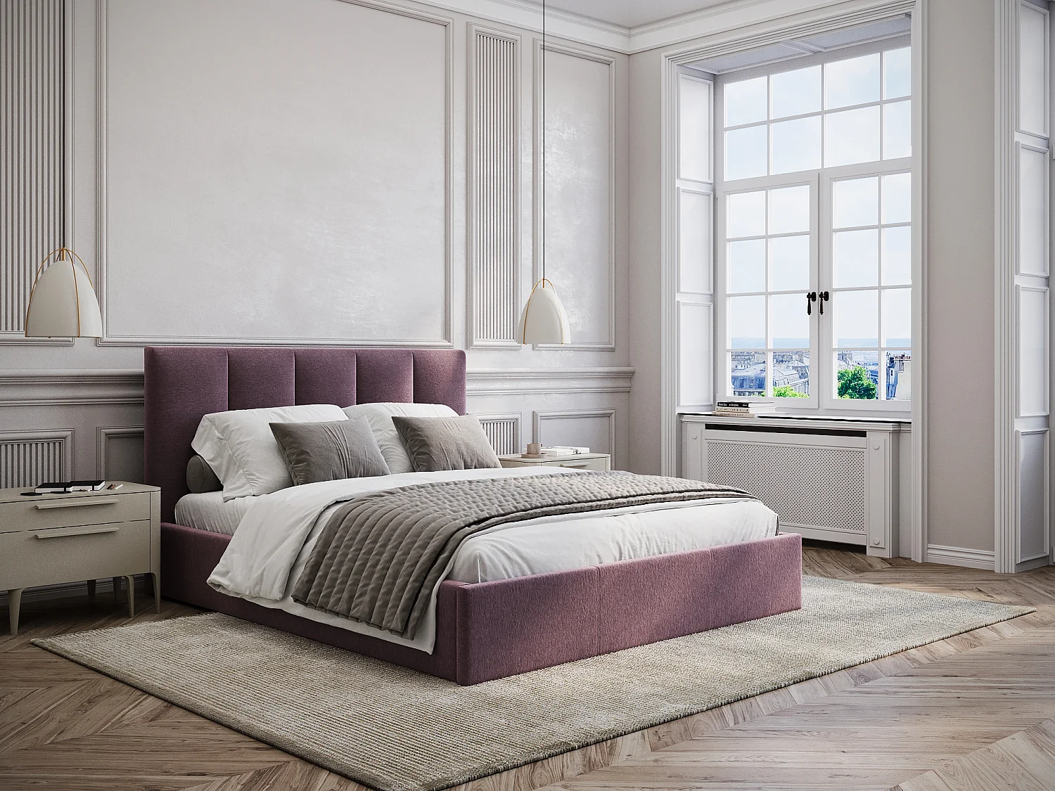 Bed met opbergruimte 160 x 200 cm met hoofdbord met verticale naden - Stof - Bordeaux - KILACLO