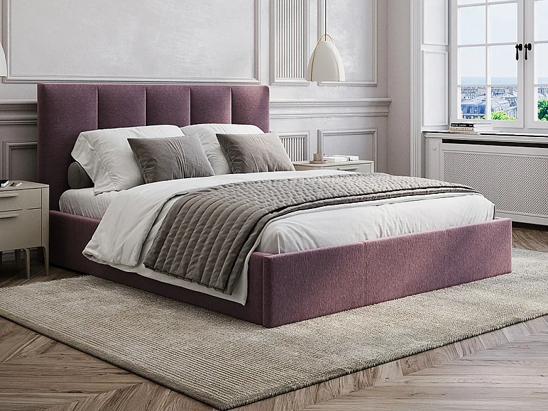 Bed met opbergruimte 160 x 200 cm met hoofdbord met verticale naden - Stof - Bordeaux - KILACLO