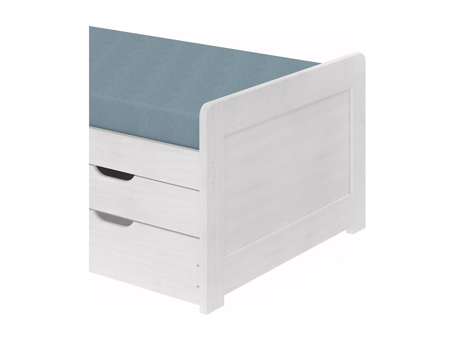 TOMMY - Lit Gigogne 90x200 avec Tiroirs en Bois Massif Cérusé Blanc