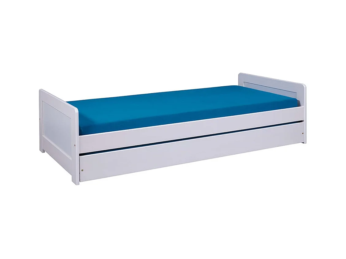 SALLY - Lit Gigogne 90x200 en Bois Massif Vernis Blanc