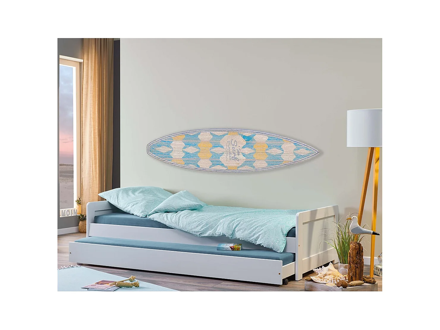 SALLY - Lit Gigogne 90x200 en Bois Massif Vernis Blanc