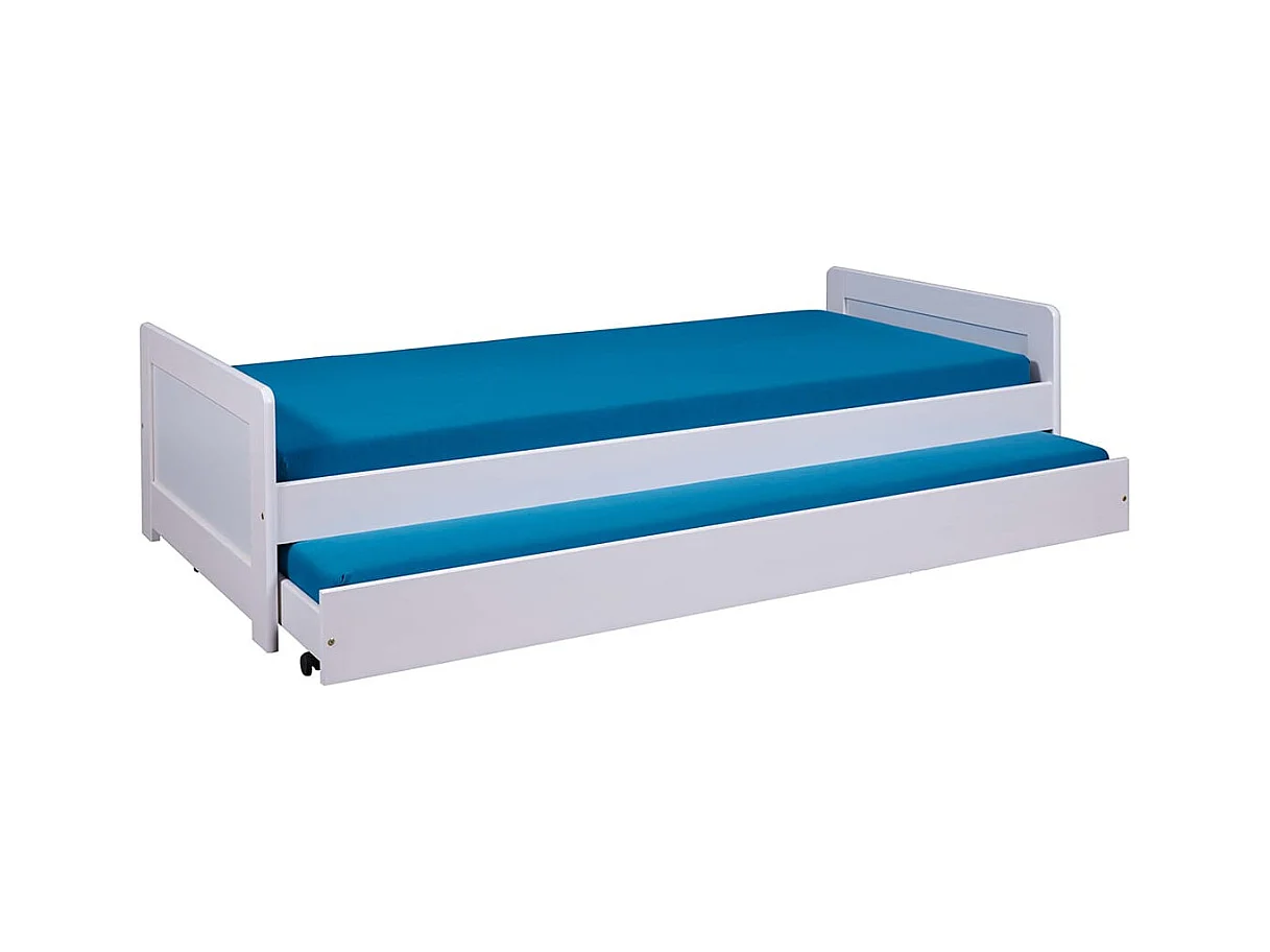 SALLY - Lit Gigogne 90x200 en Bois Massif Vernis Blanc