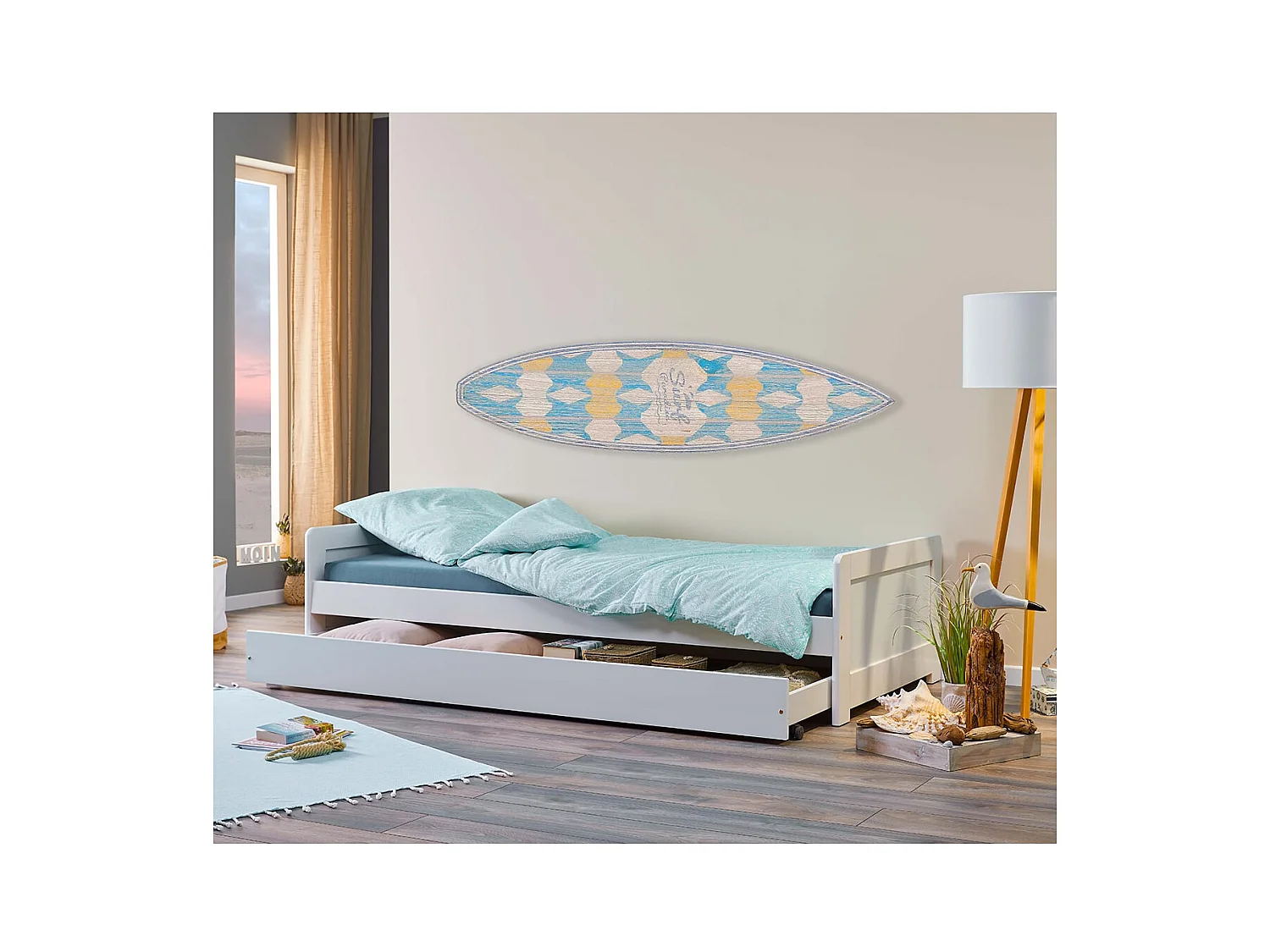 SALLY - Lit Gigogne 90x200 en Bois Massif Vernis Blanc