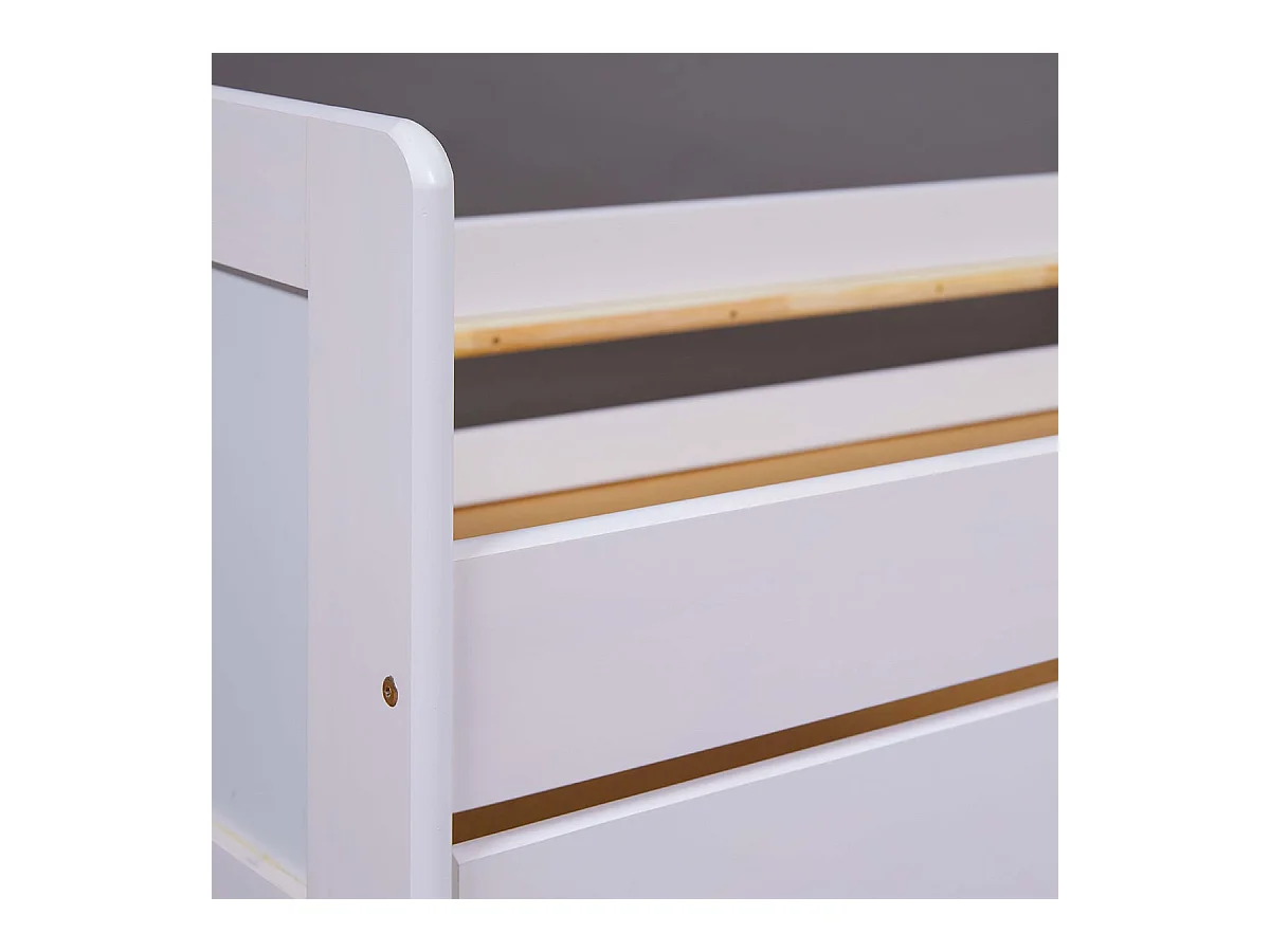 SALLY - Lit Gigogne 90x200 en Bois Massif Vernis Blanc