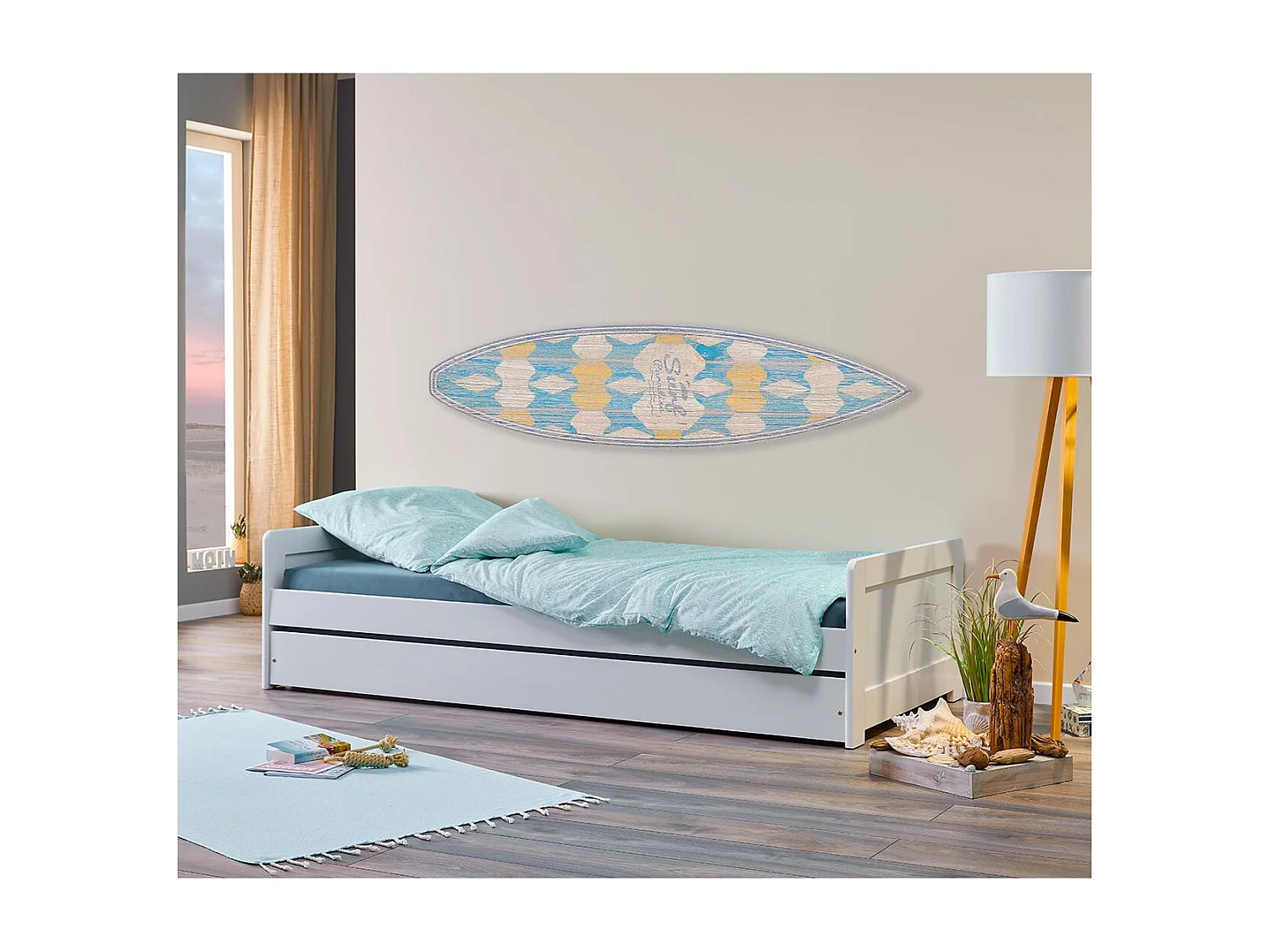 SALLY - Lit Gigogne 90x200 en Bois Massif Vernis Blanc