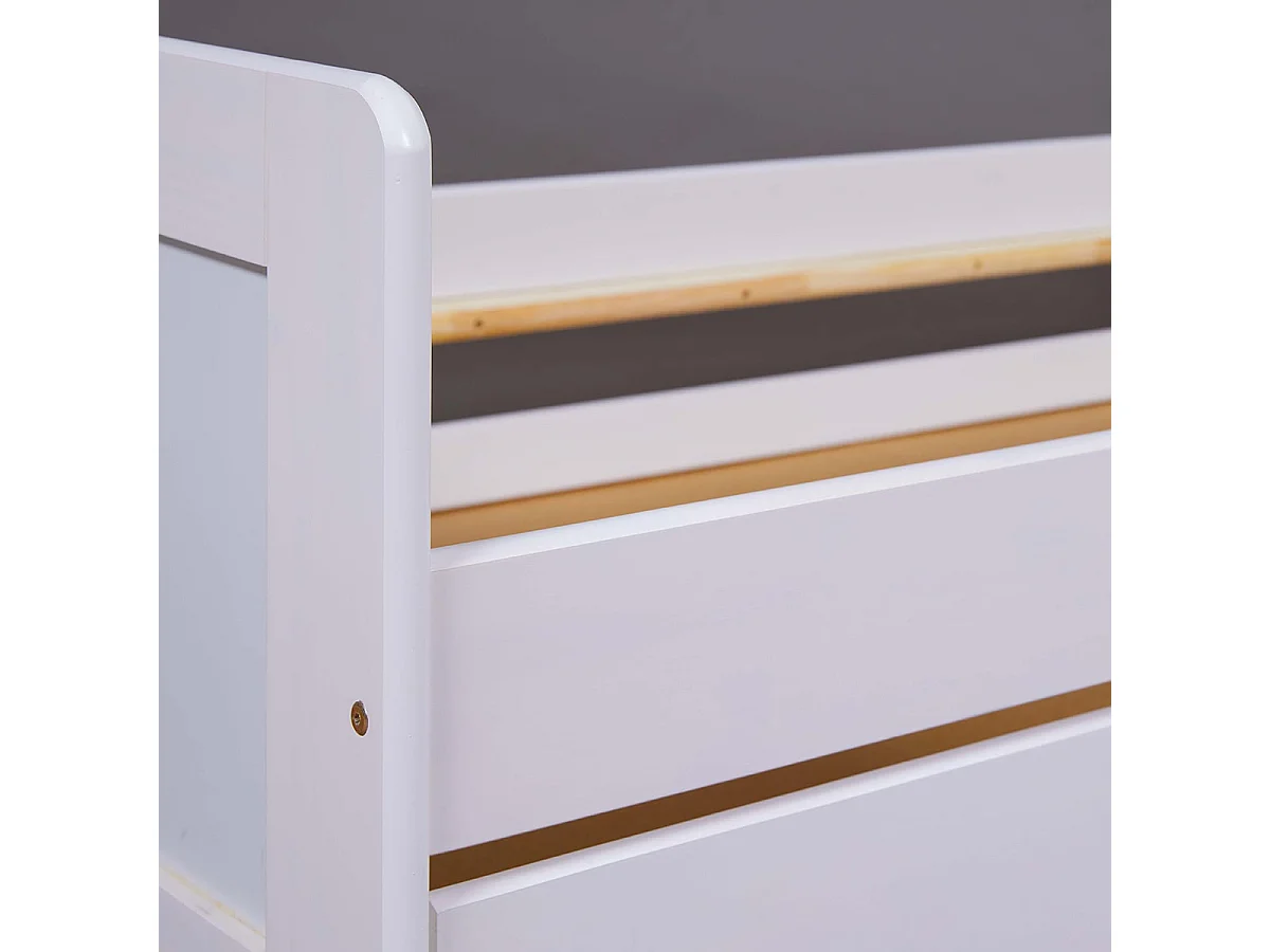 SALLY - Lit Gigogne 90x200 en Bois Massif Vernis Blanc