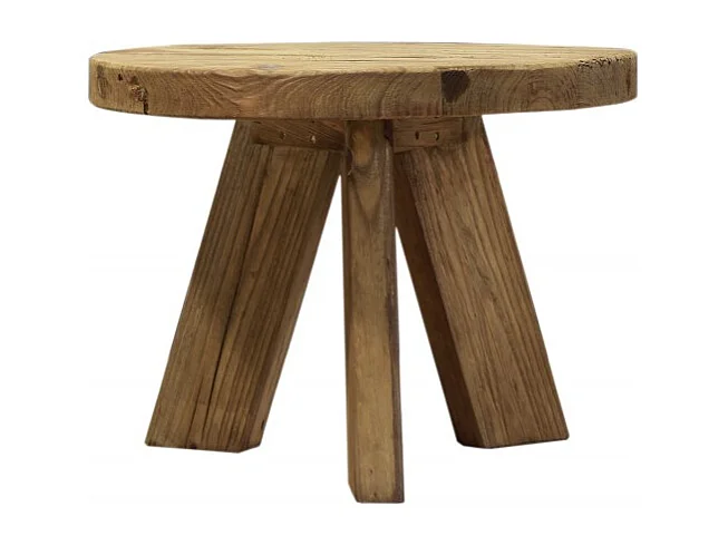 Table basse ronde 60 cm en bois massif recyclé 3 pieds - CHALET